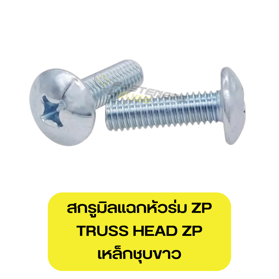 สกรูหัวร่มมิลแฉก เหล็กชุบขาว