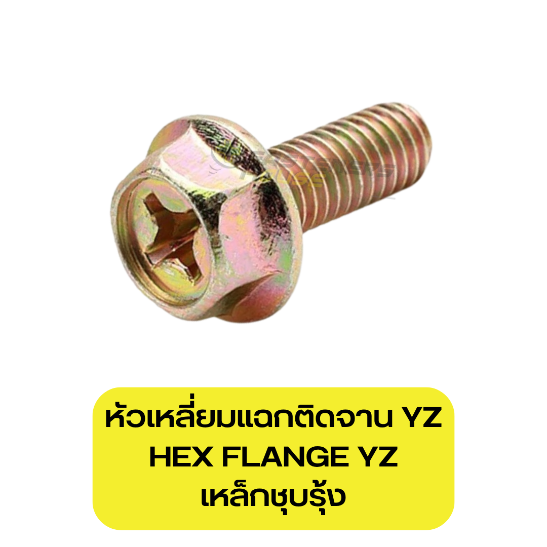สกรูหัวเหลี่ยมแฉกติดจาน เหล็กชุบรุ้ง