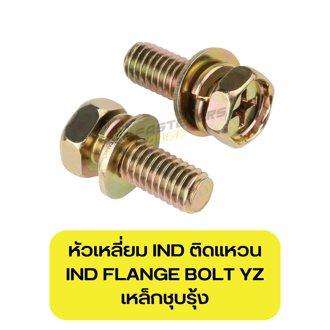 สกรูหัวเหลี่ยมติดแหวน IND เหล็กชุบรุ้ง